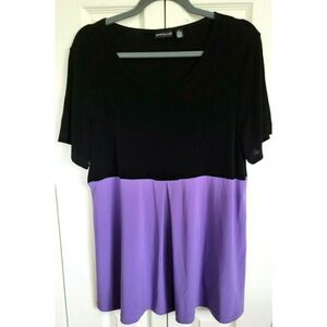 Citiknits Women's L Black‎ & Purple Color block Slinky Stretch Top Large